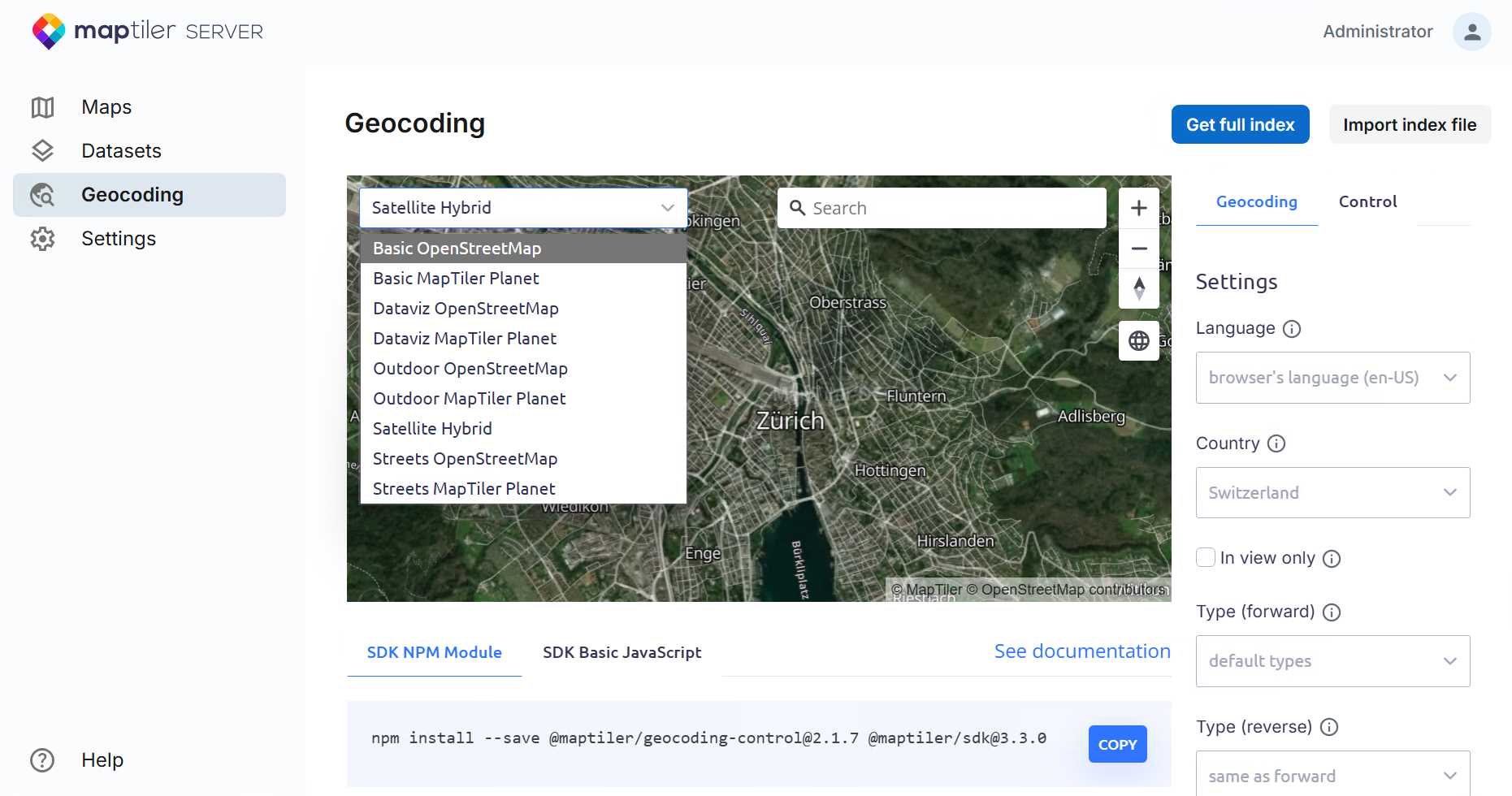 Basemap style selector