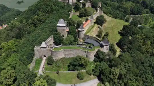 Real-world drone flight survey over Helfštýn Castle