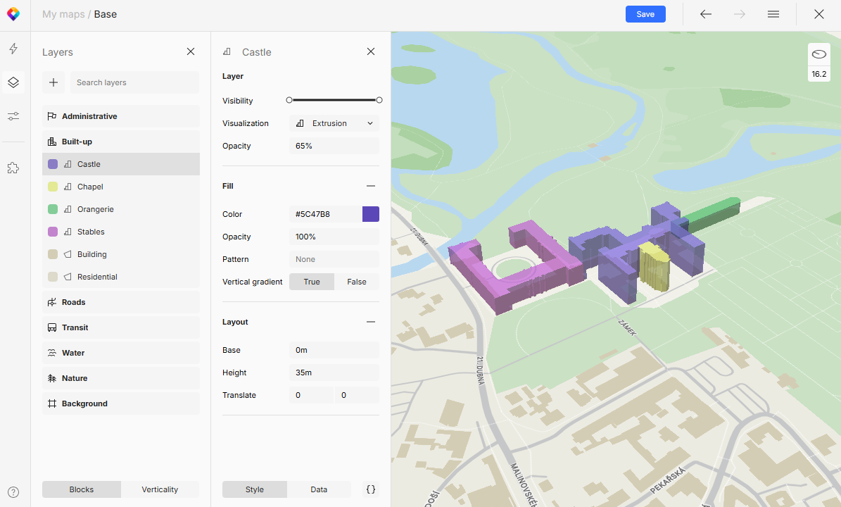 Style multiple buildings differently