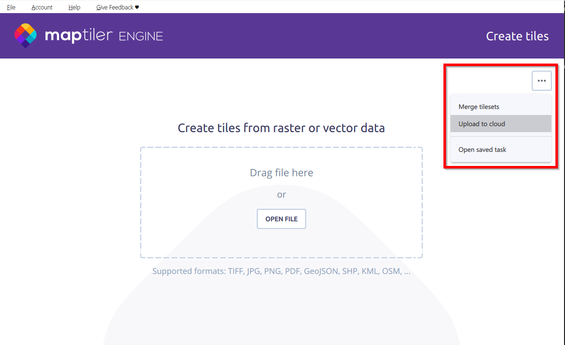 Upload files with MapTiler Engine