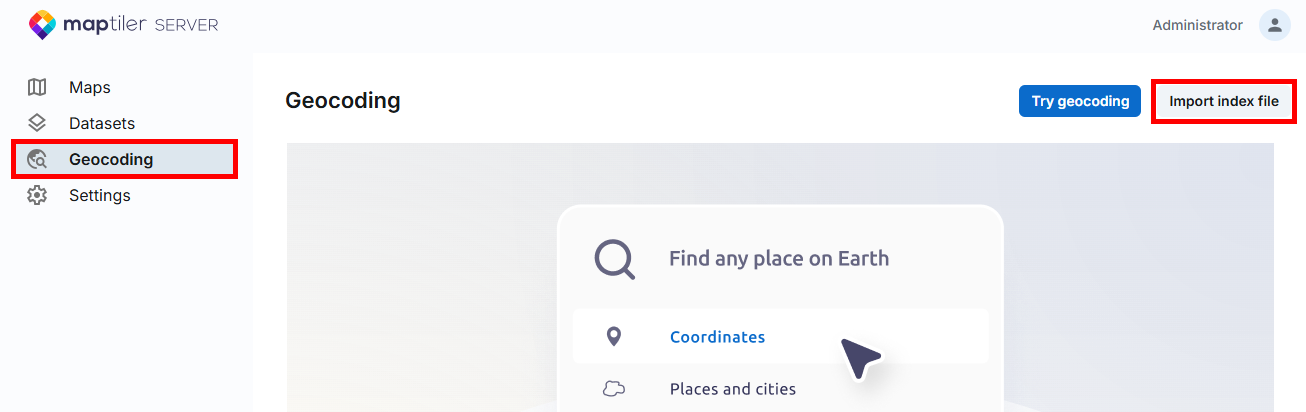Geocoding in MapTiler Server