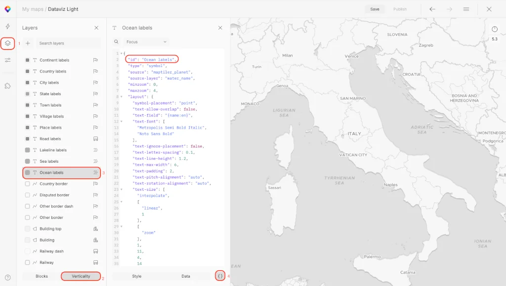 MapTiler Map Designer get layer ID
