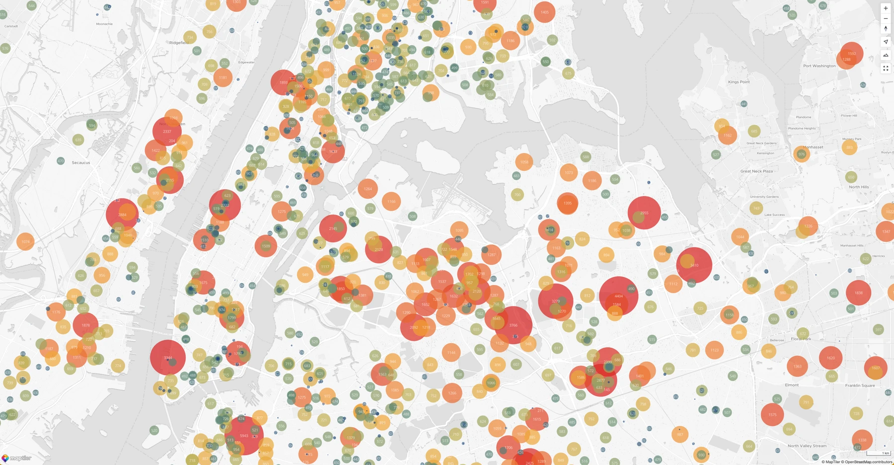 NY schools non linear exponential color ramp data visualization