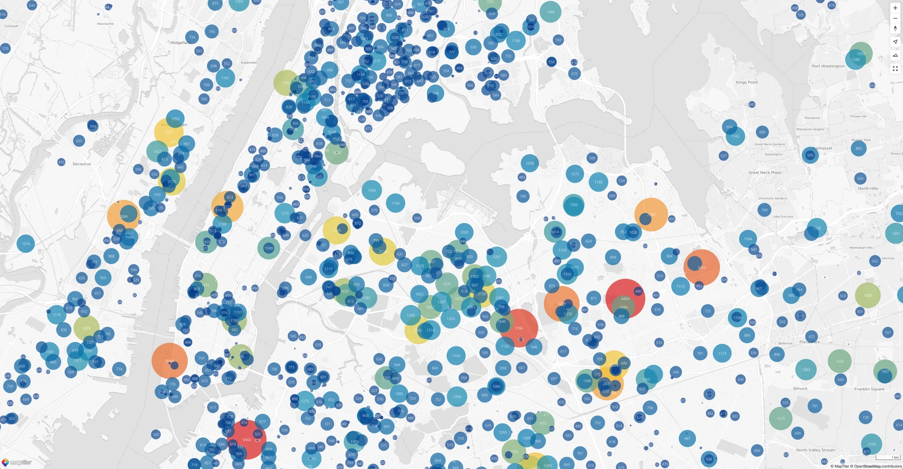 NY schools linear color ramp data visualization