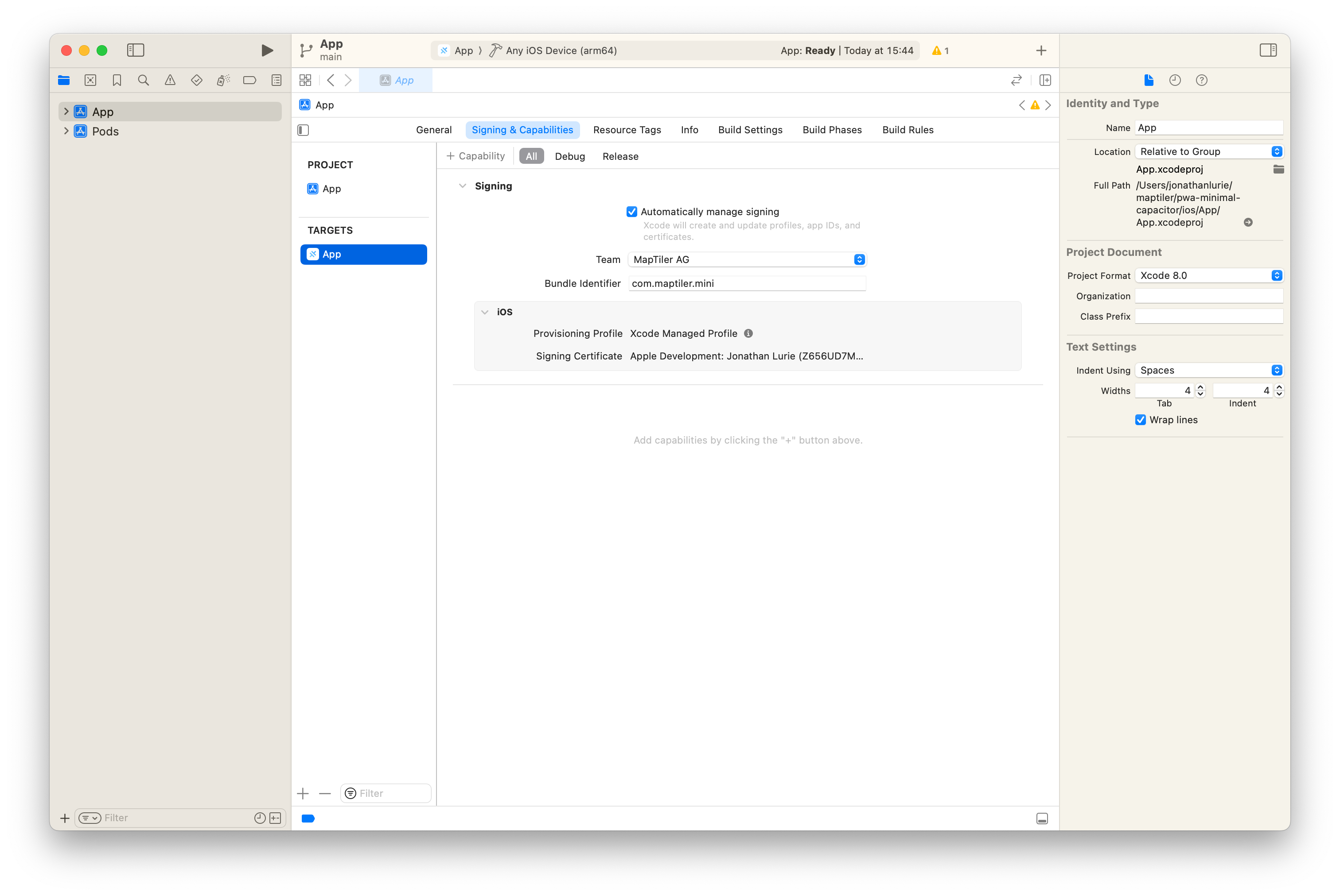 iOS app signing & capabilities