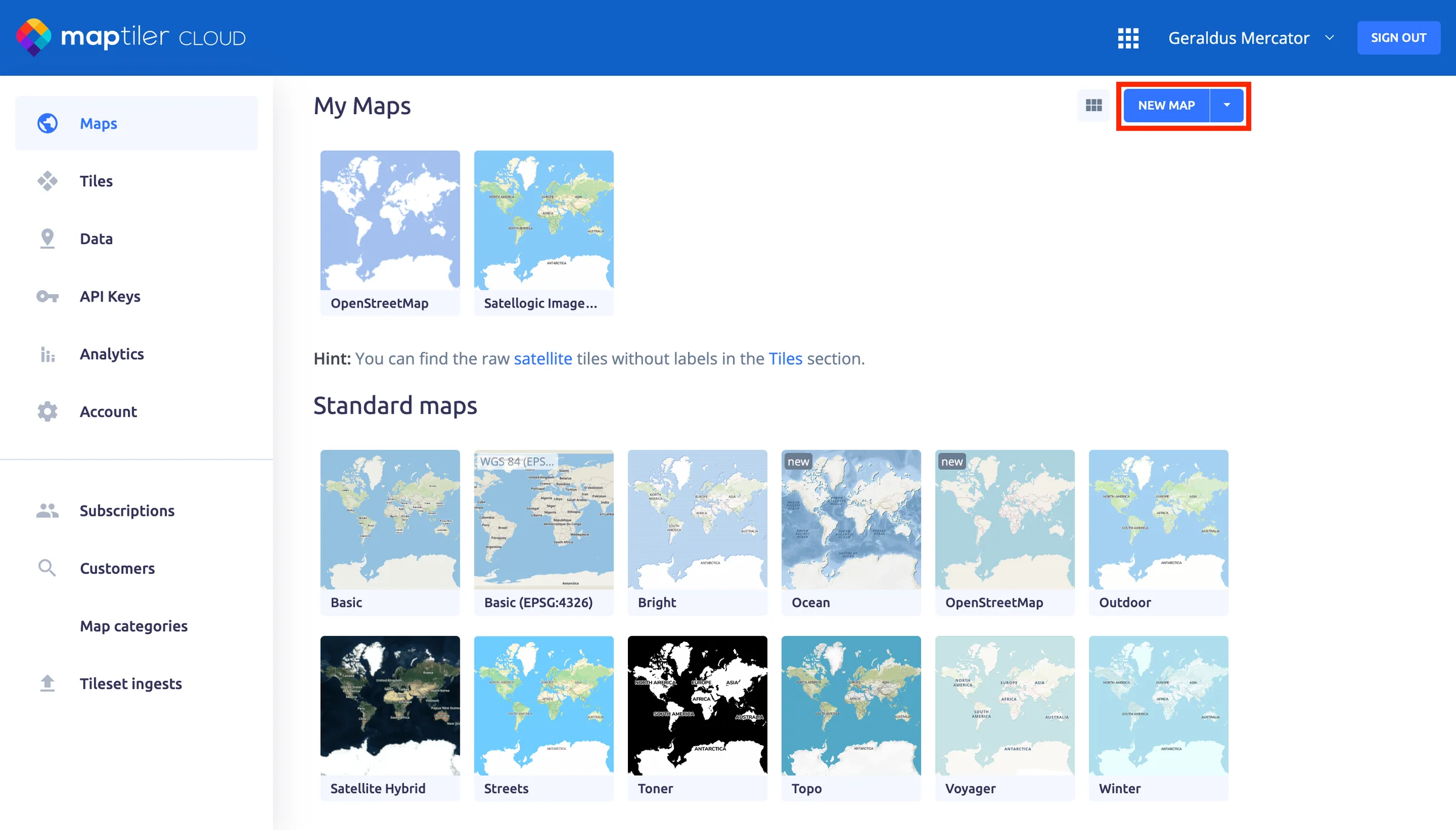 Create new map in MapTiler