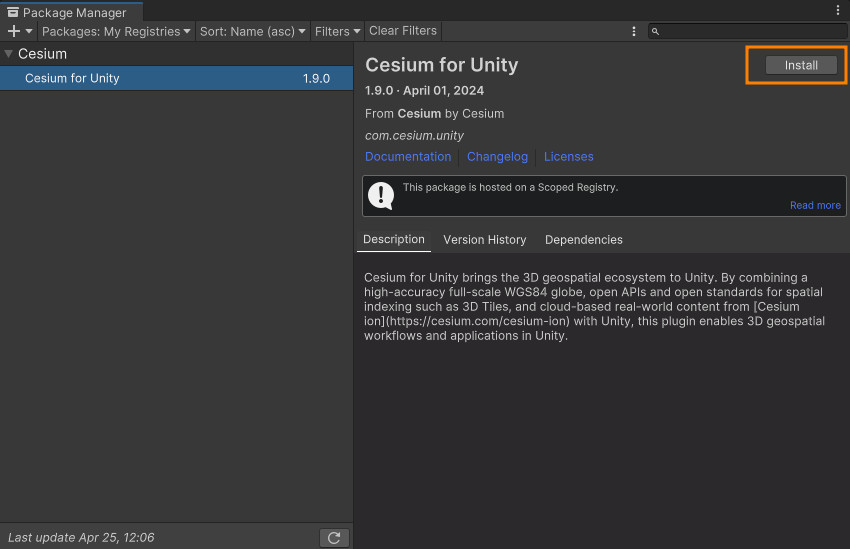 Install Cesium for Unity