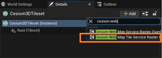 Unreal add new Cesium WMTS raster tile service